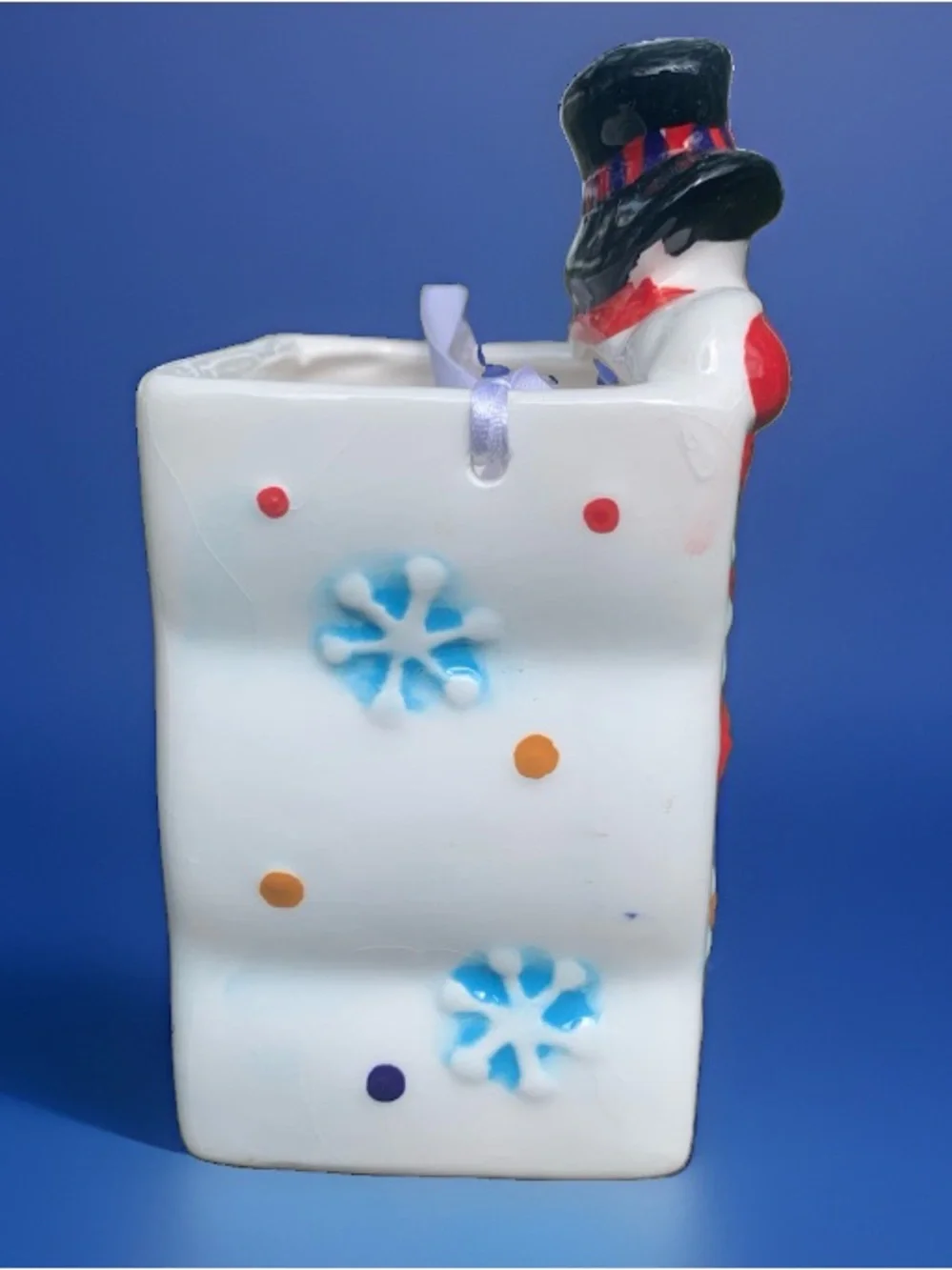 Ceramic Snowman Decorative Candy Dish / Votive Holder / planter / pen holder